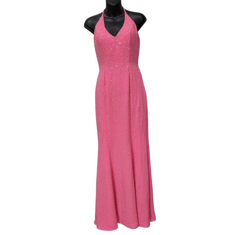 Joli Prom Pink Sequin Beaded Halter Neck Maxi Gown Dress Size 4‎ Formal Evening